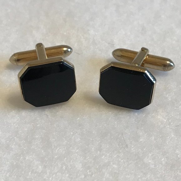 Vintage SWANK Black Lucite with Gold Tone Cufflinks - Picture 1 of 6